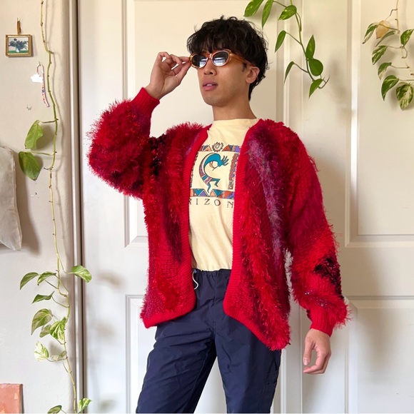 American Vintage Sweaters - Y2K Red “Ugly” Sweater Cardigan